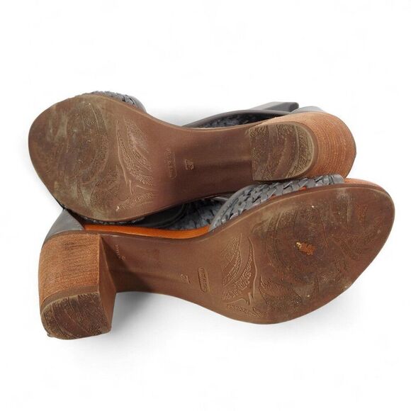 Sundance Demeter Hillside Woven Leather Heeled Sandals Bluish Grey Women's 7/37 - Picture 8 of 10